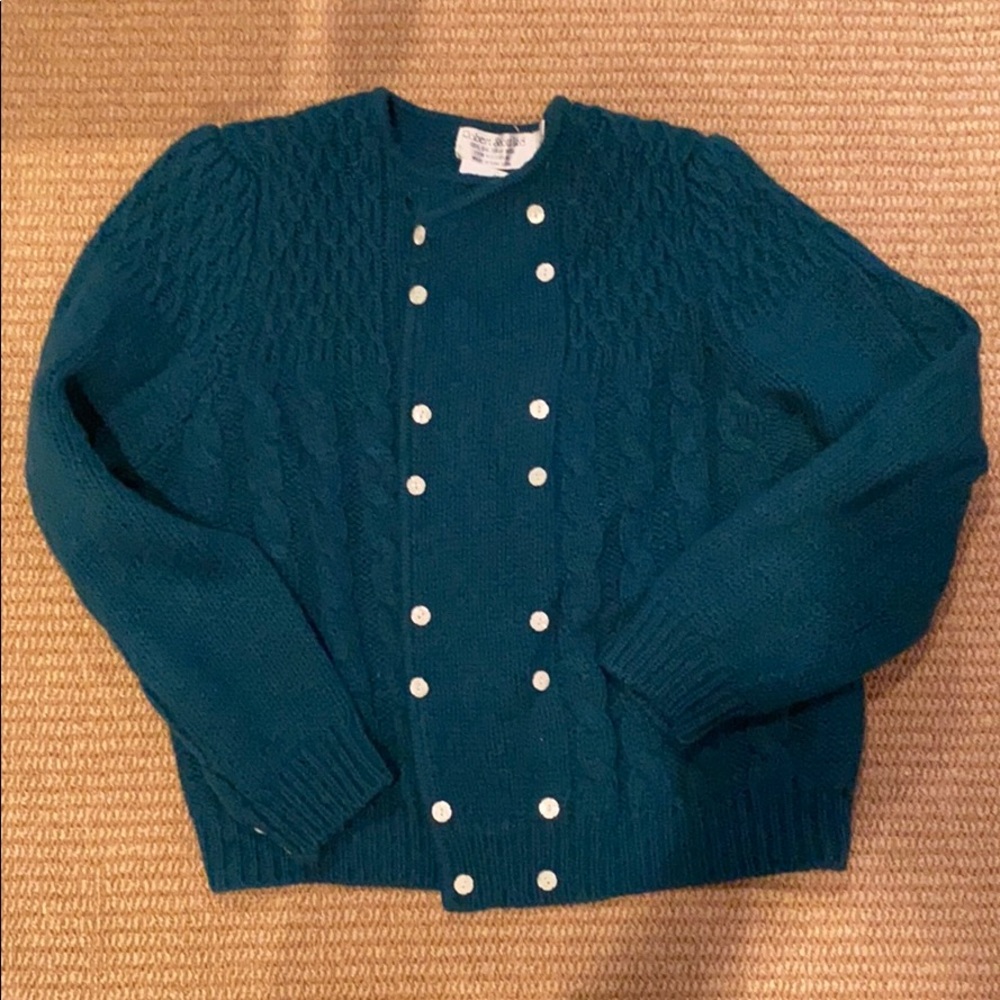 Vintage shetland wool sweater cardigan cable